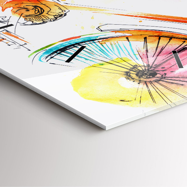 Skleněné hodiny čtvercové Malované jízdní kolo