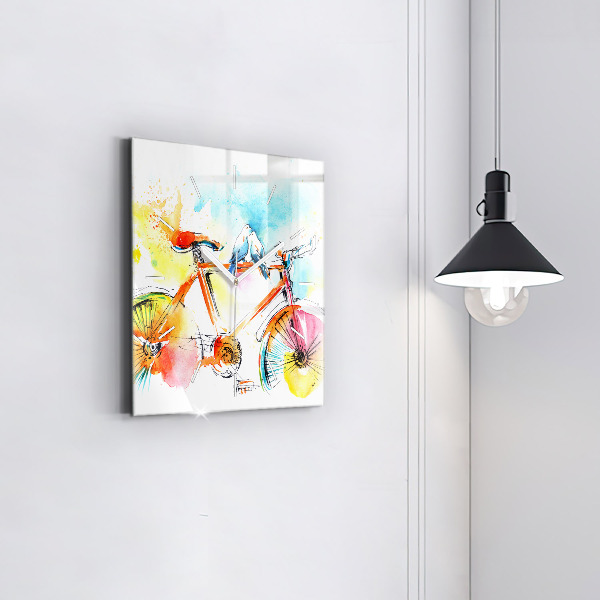 Skleněné hodiny čtvercové Malované jízdní kolo