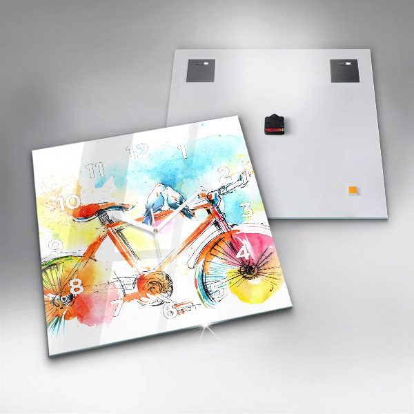 Skleněné hodiny čtvercové Malované jízdní kolo