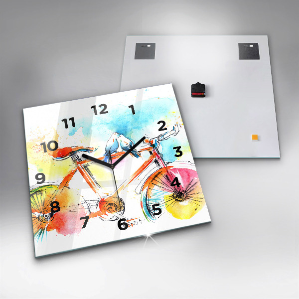 Skleněné hodiny čtvercové Malované jízdní kolo