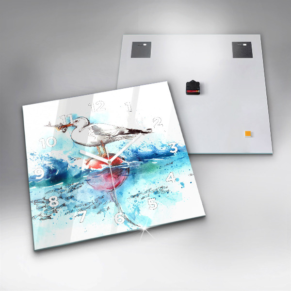 Skleněné hodiny čtvercové Malovaný racek