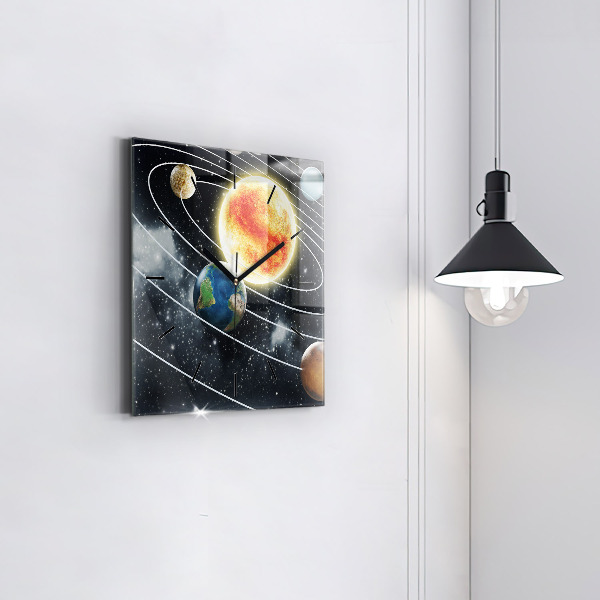 Skleněné hodiny čtvercové Sluneční soustava