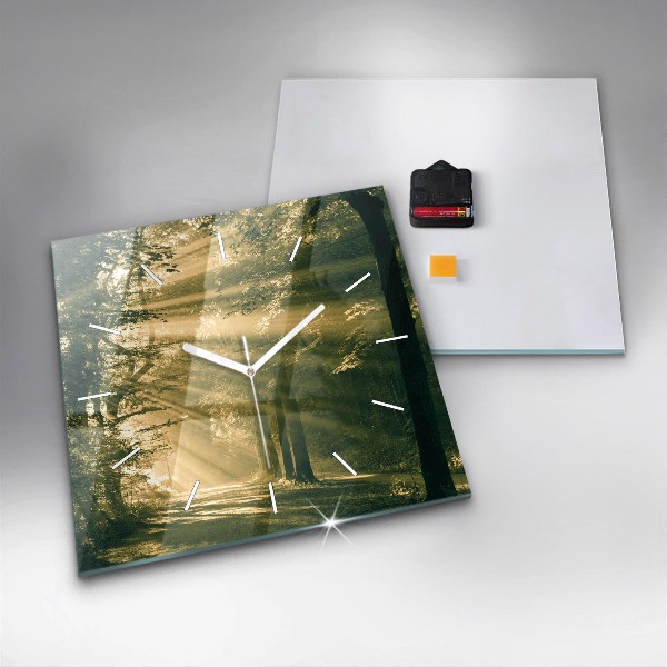 Skleněné hodiny čtvercové Sluneční paprsky Les