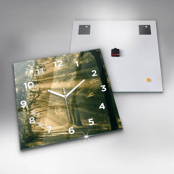 Skleněné hodiny čtvercové Sluneční paprsky Les