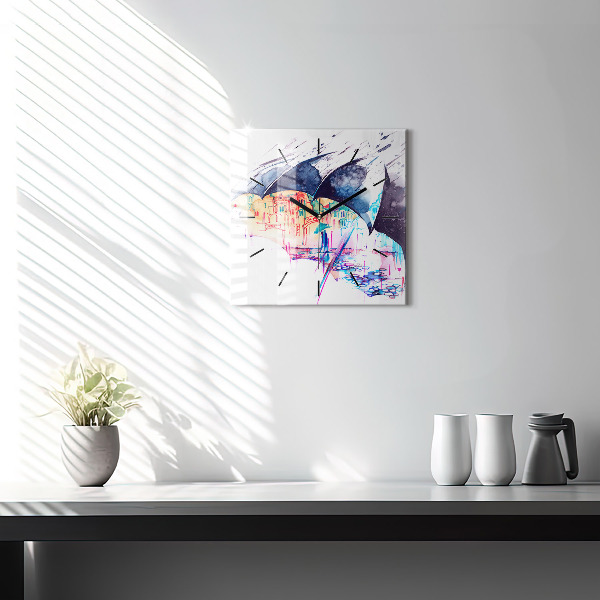 Skleněné hodiny čtvercové Deštník a město