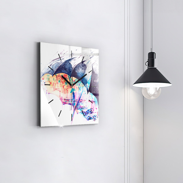 Skleněné hodiny čtvercové Deštník a město