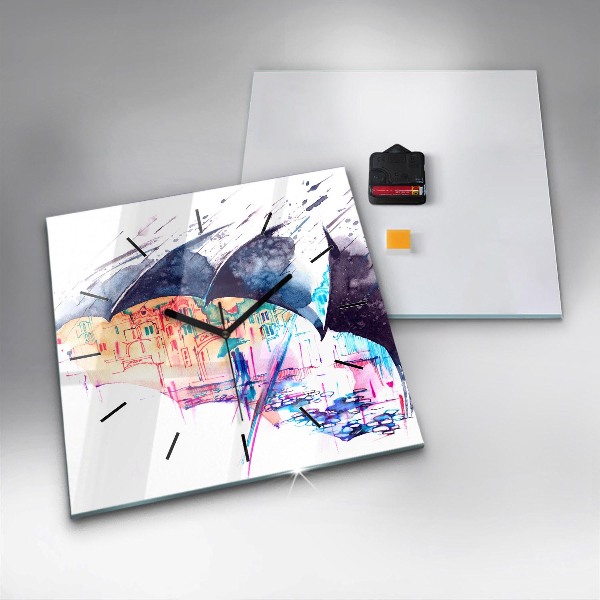 Skleněné hodiny čtvercové Deštník a město