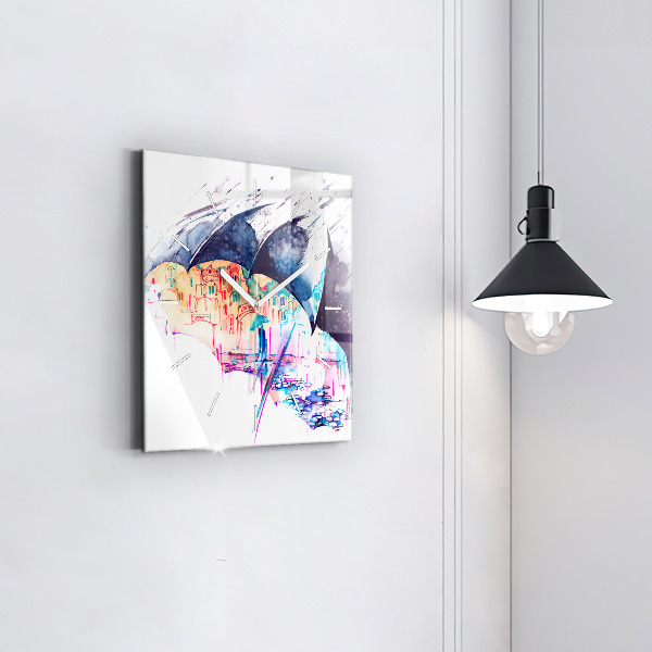 Skleněné hodiny čtvercové Deštník a město