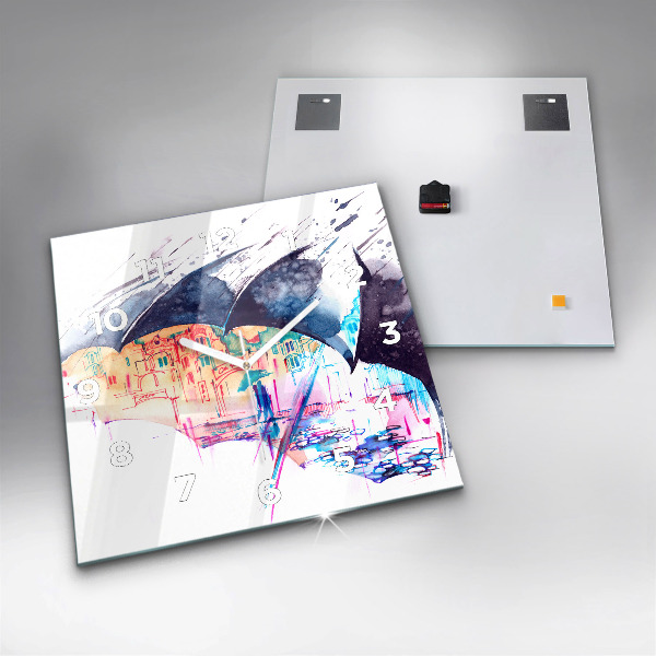 Skleněné hodiny čtvercové Deštník a město