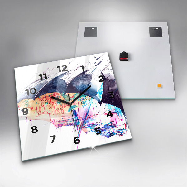 Skleněné hodiny čtvercové Deštník a město