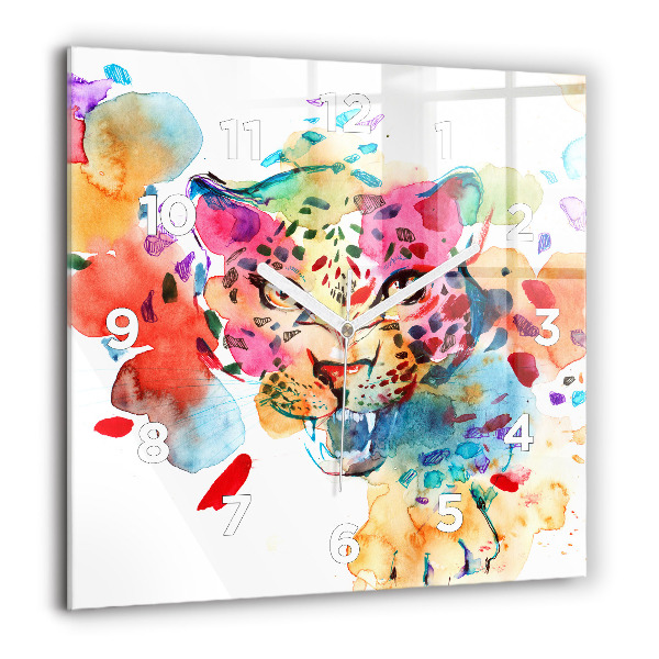 Skleněné hodiny čtvercové Divoká kočka abstraktní