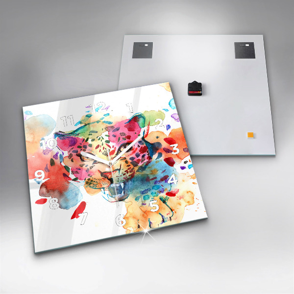 Skleněné hodiny čtvercové Divoká kočka abstraktní