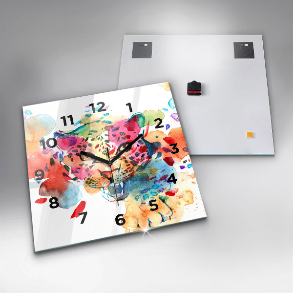 Skleněné hodiny čtvercové Divoká kočka abstraktní