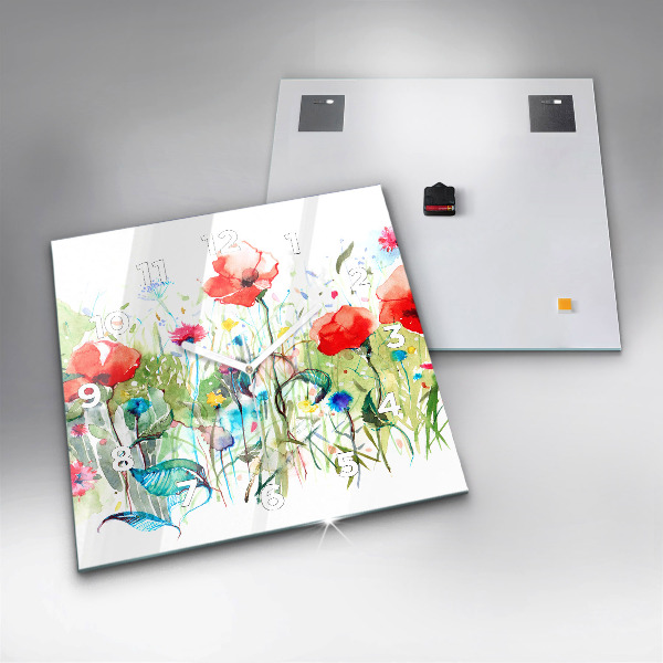 Skleněné hodiny čtvercové Květiny na louce