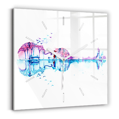 Skleněné hodiny čtvercové Jezero v parku Cello