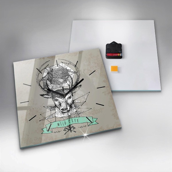 Skleněné hodiny čtvercové Hlava jelena