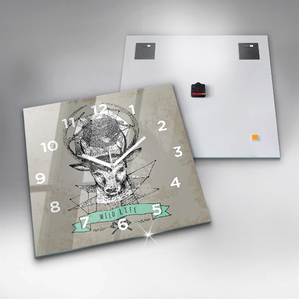 Skleněné hodiny čtvercové Hlava jelena