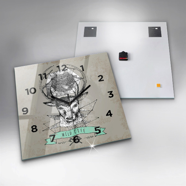 Skleněné hodiny čtvercové Hlava jelena