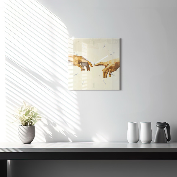 Skleněné hodiny čtvercové Stvoření Adama