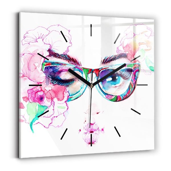Skleněné hodiny čtvercové Žena s brýlemi