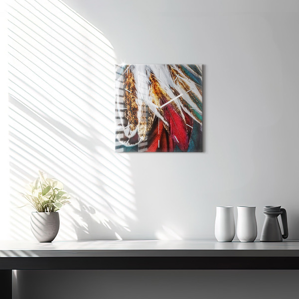 Skleněné hodiny čtvercové Světle hnědé ptačí peří