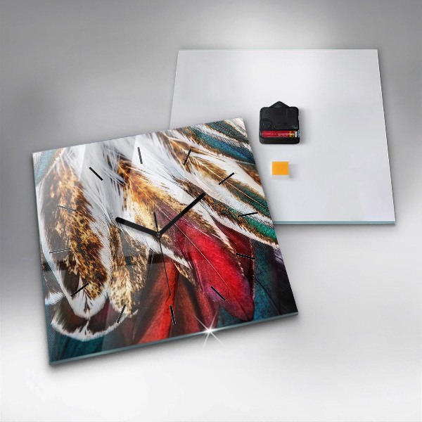 Skleněné hodiny čtvercové Světle hnědé ptačí peří