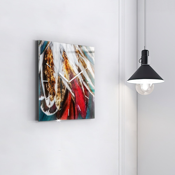 Skleněné hodiny čtvercové Světle hnědé ptačí peří