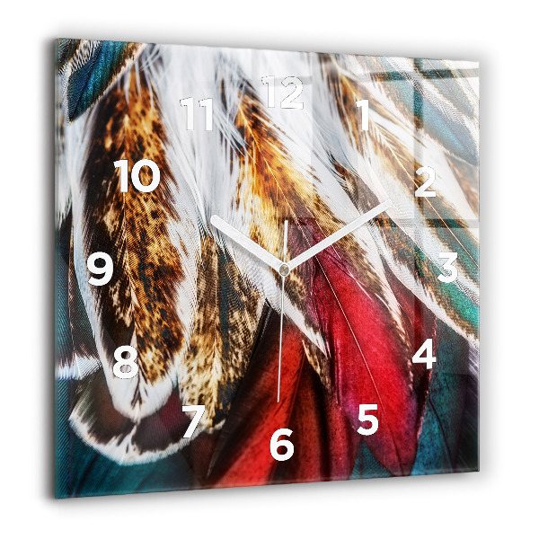 Skleněné hodiny čtvercové Světle hnědé ptačí peří