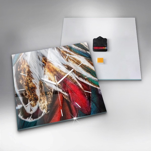 Skleněné hodiny čtvercové Světle hnědé ptačí peří