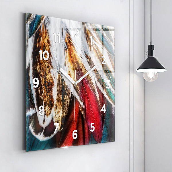 Skleněné hodiny čtvercové Světle hnědé ptačí peří