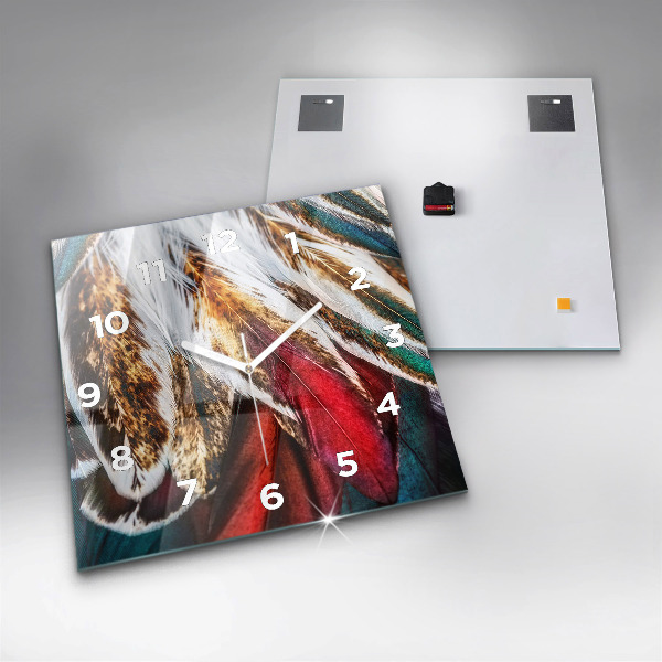 Skleněné hodiny čtvercové Světle hnědé ptačí peří