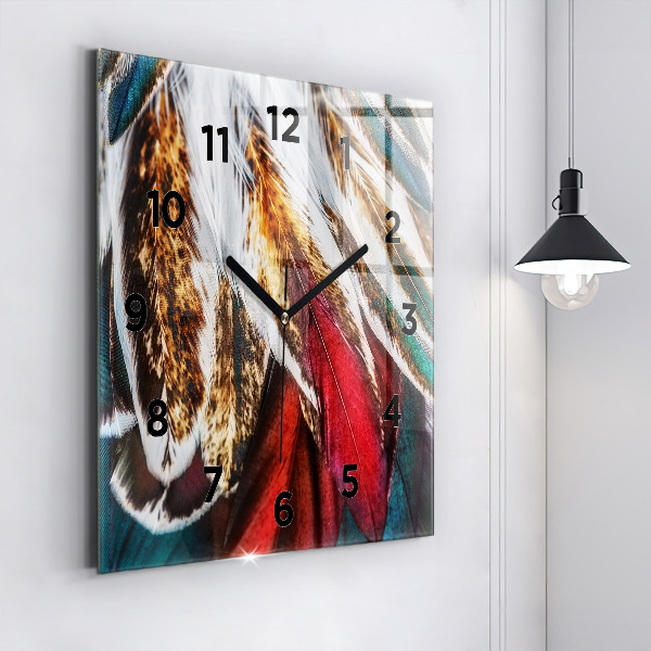 Skleněné hodiny čtvercové Světle hnědé ptačí peří