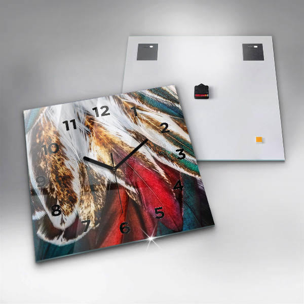 Skleněné hodiny čtvercové Světle hnědé ptačí peří