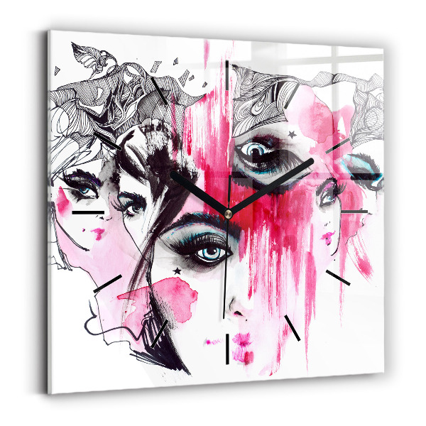 Skleněné hodiny čtvercové Abstrakce mnoha tváří