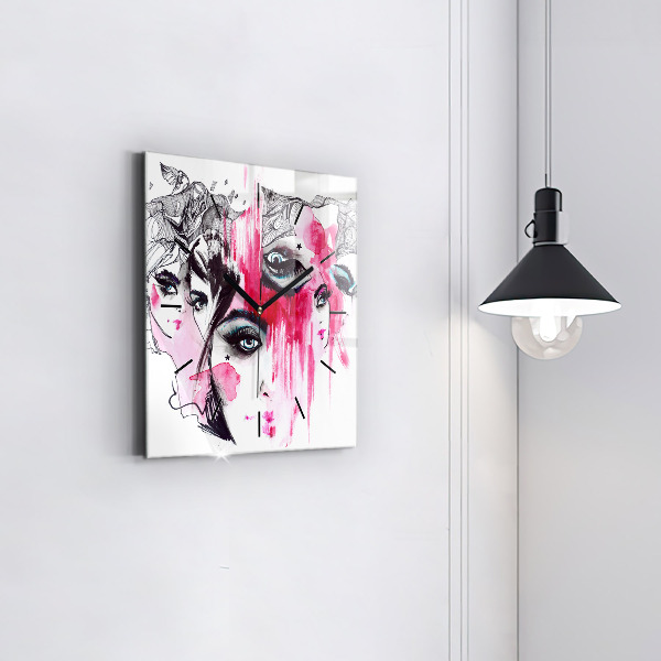 Skleněné hodiny čtvercové Abstrakce mnoha tváří