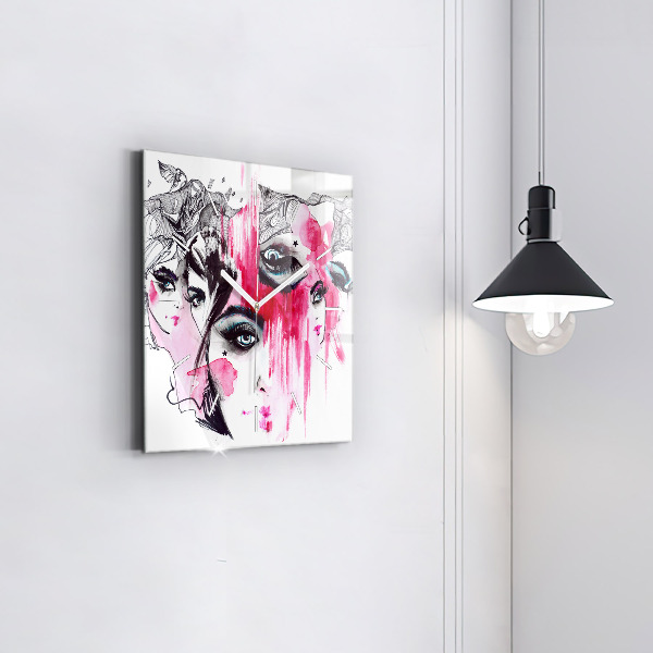 Skleněné hodiny čtvercové Abstrakce mnoha tváří