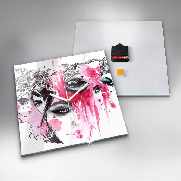 Skleněné hodiny čtvercové Abstrakce mnoha tváří