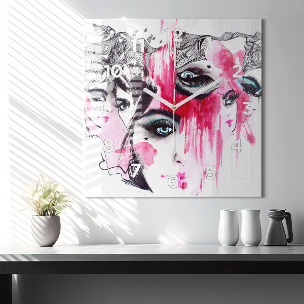 Skleněné hodiny čtvercové Abstrakce mnoha tváří