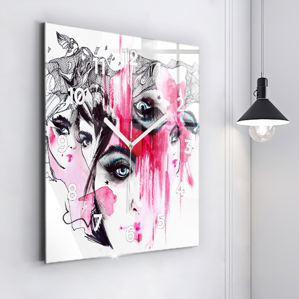 Skleněné hodiny čtvercové Abstrakce mnoha tváří