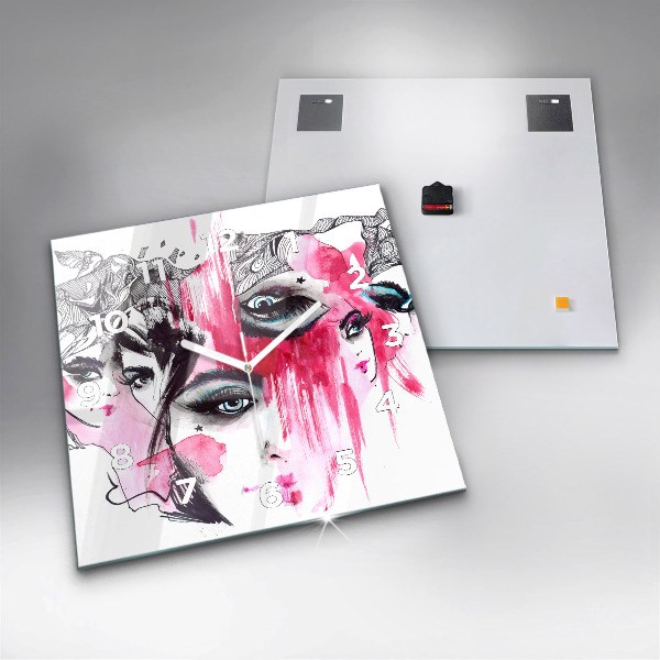 Skleněné hodiny čtvercové Abstrakce mnoha tváří