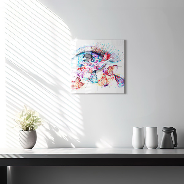 Skleněné hodiny čtvercové Barevné motýlí oko