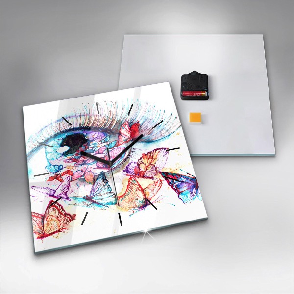 Skleněné hodiny čtvercové Barevné motýlí oko
