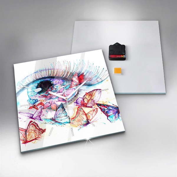 Skleněné hodiny čtvercové Barevné motýlí oko