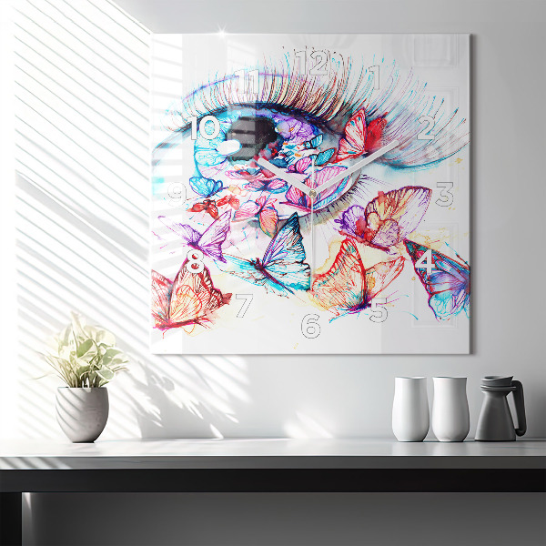 Skleněné hodiny čtvercové Barevné motýlí oko