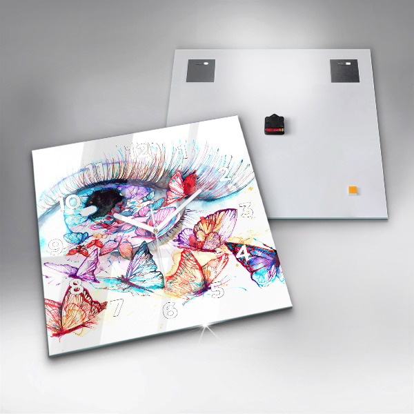Skleněné hodiny čtvercové Barevné motýlí oko