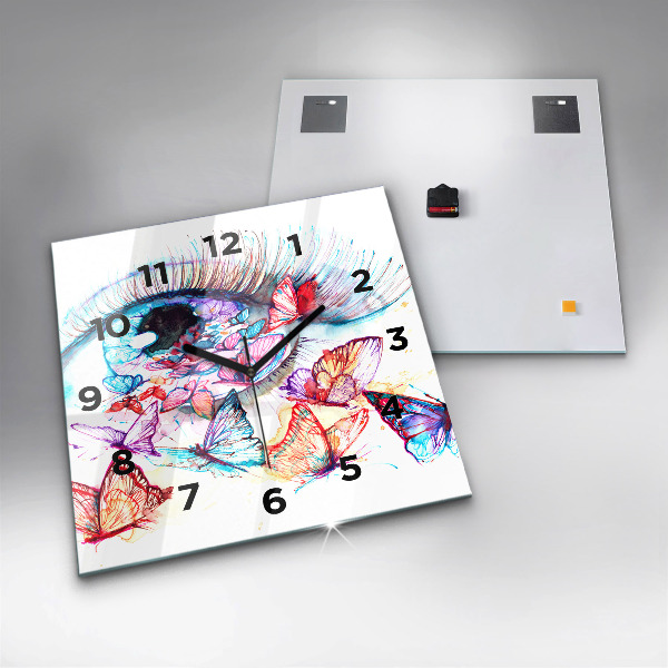 Skleněné hodiny čtvercové Barevné motýlí oko