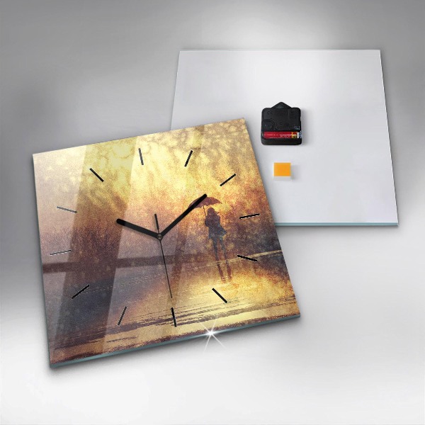 Skleněné hodiny čtvercové žena s deštníkem