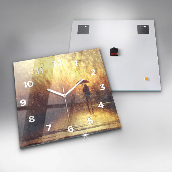 Skleněné hodiny čtvercové žena s deštníkem