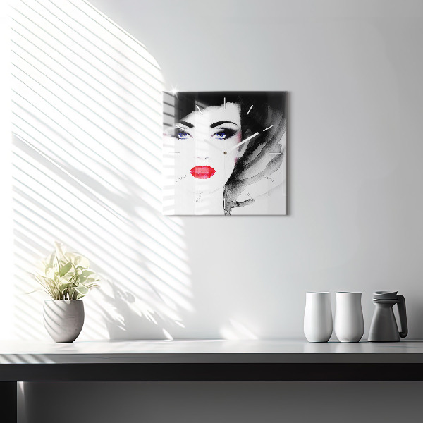 Skleněné hodiny čtvercové Portrét ženy