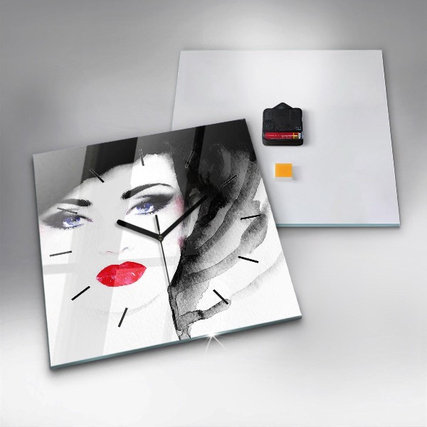 Skleněné hodiny čtvercové Portrét ženy